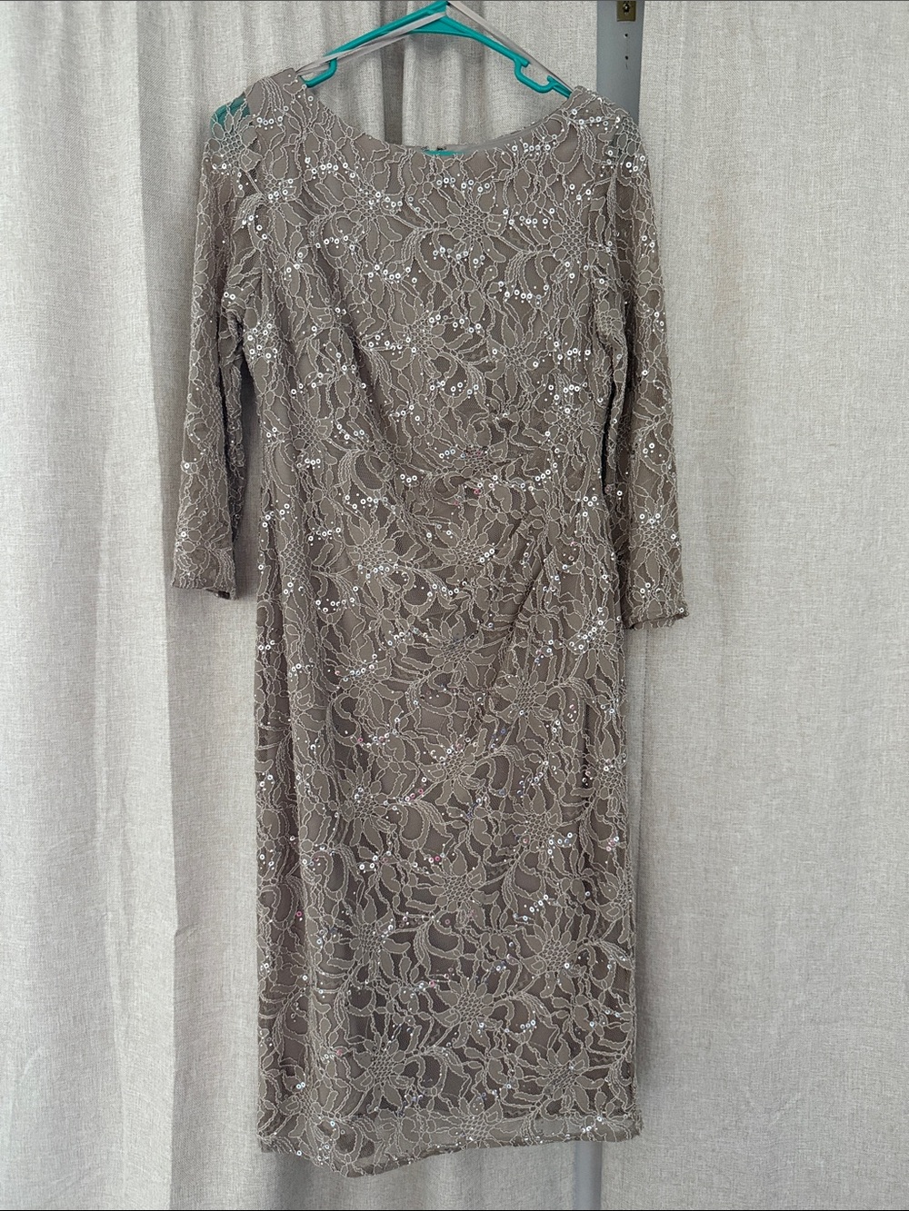 Sequin Lace Midi Dress in Taupe